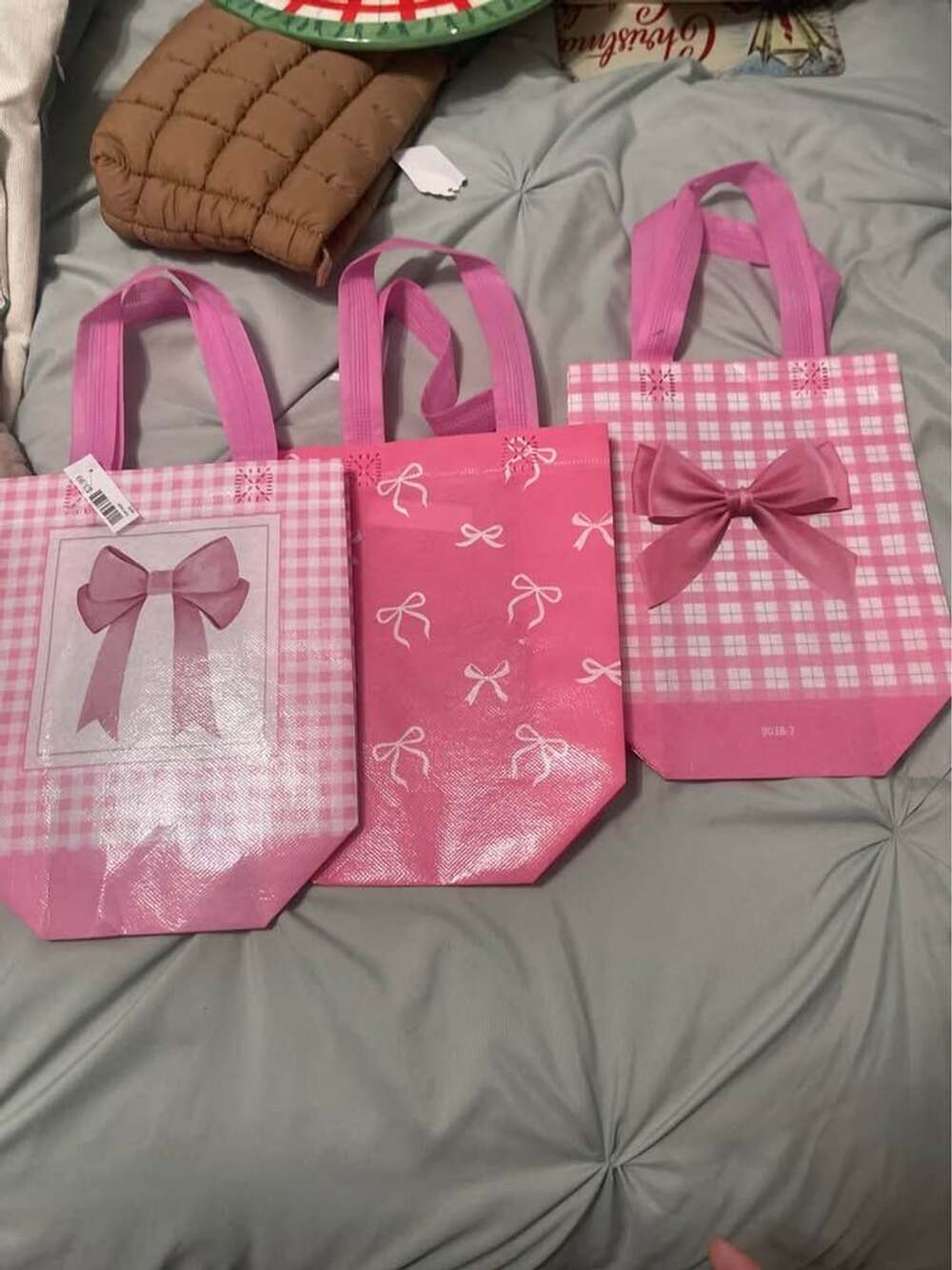 Set of 3 Pink Bow Reusable Tote Bags $3 each